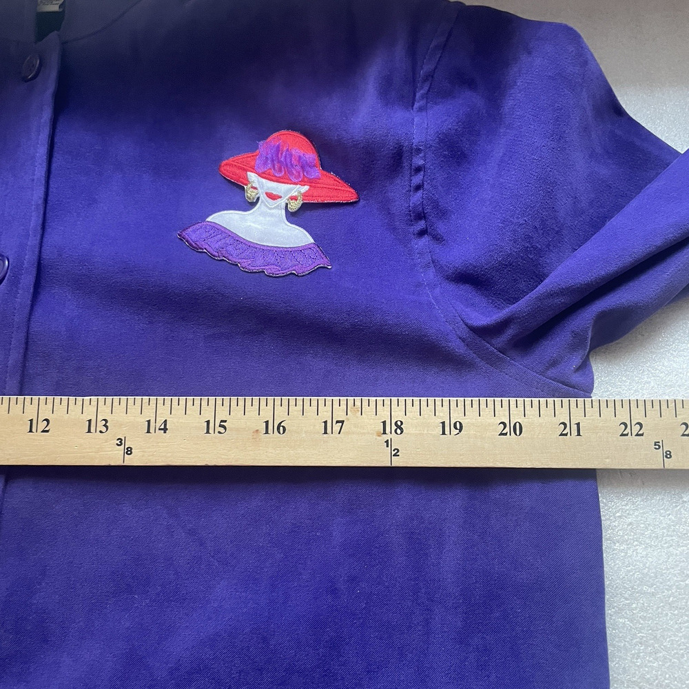 Vintage 90s Notations Red Hat Lady Jacket Women M Purple Button Front Applique - Picture 7 of 12